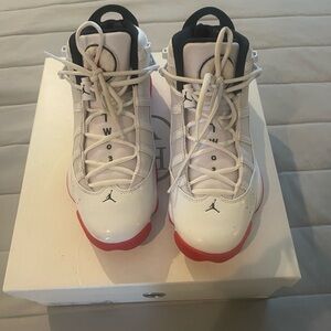 Like New Jordan Air 6 Rings Size 8.5 Men shoe Color: White/Black/University Red